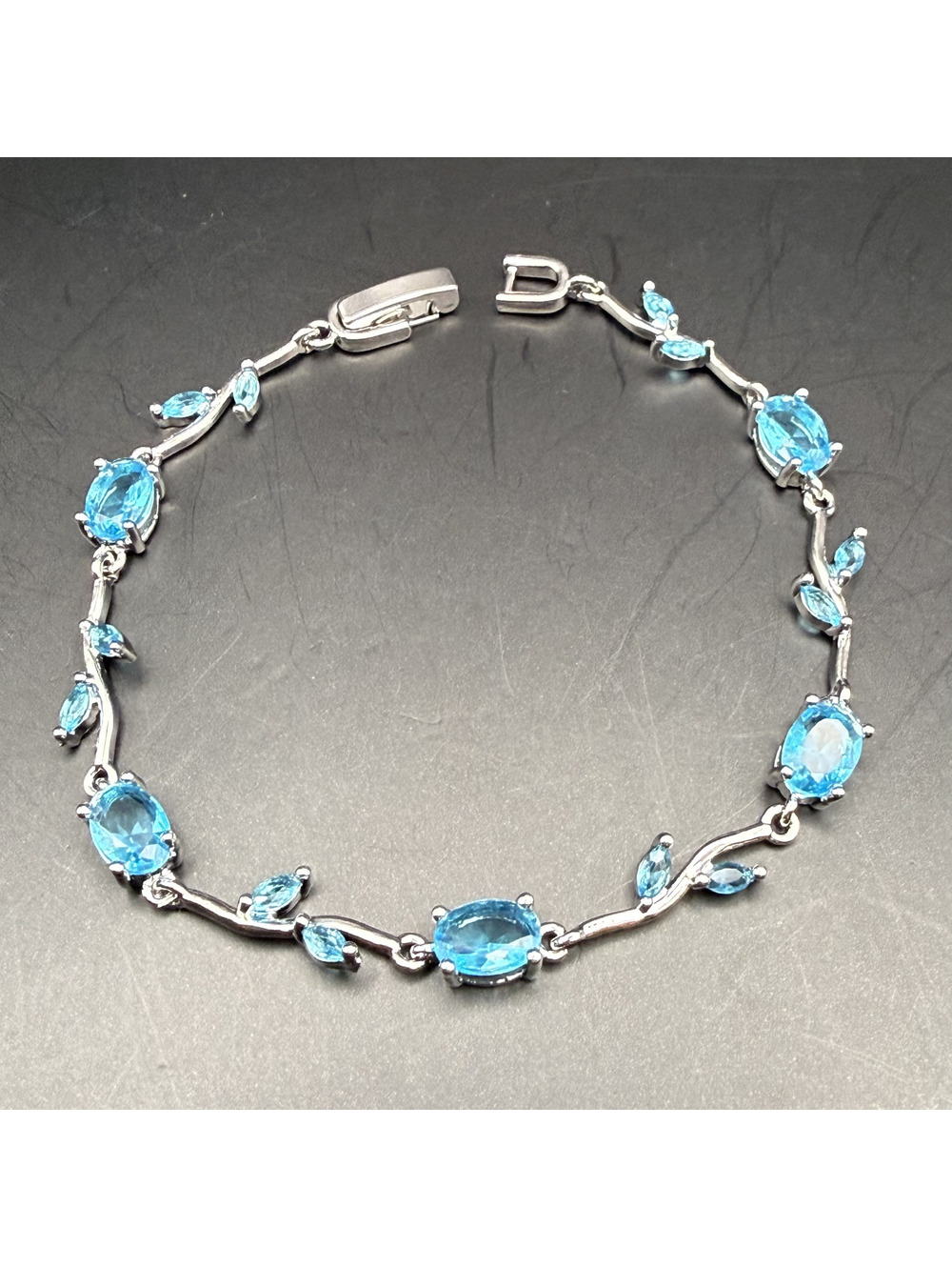 candy+clover aqua floral tulip crystal silve tone vine bracelet